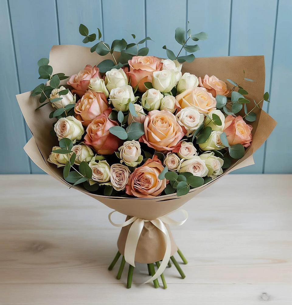 Букет цветов из: Альстромерии и Розы в Апастово