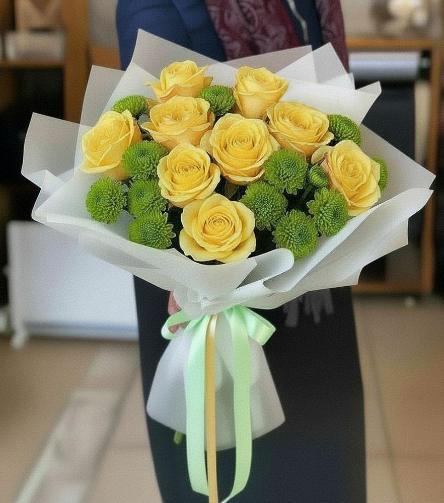 Букет цветов из: Хризантемы и Розы в Апастово