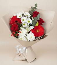 Букет цветов из:  Розы, Хризантемы, Герберы и Лилии в Апастово