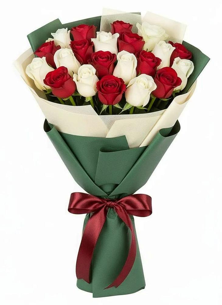 Букет Микс из красных и белых роз в Апастово
