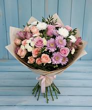 Букет цветов из:  Хризантемы, Розы и Альстромерии в Апастово